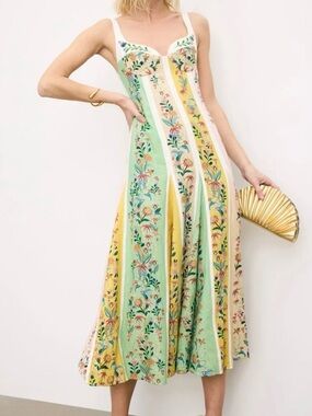 Brand New With Tags Christian LaCroix Floral Panel Linen-blend Midi Dress, Gorg!